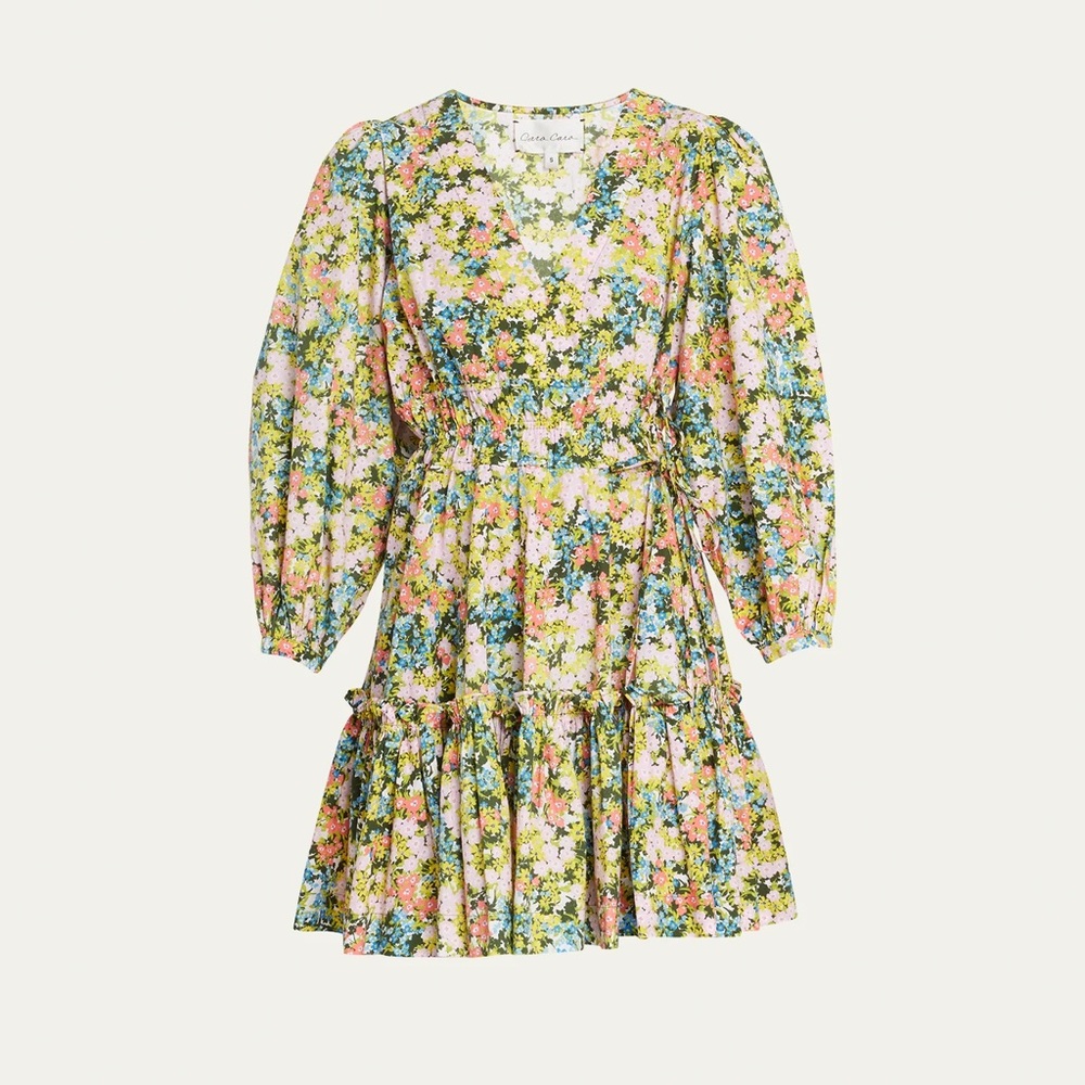 CARA CARA Livia Ditsy Floral Poplin Ruffle Mini Dress in Blush Fields M medium